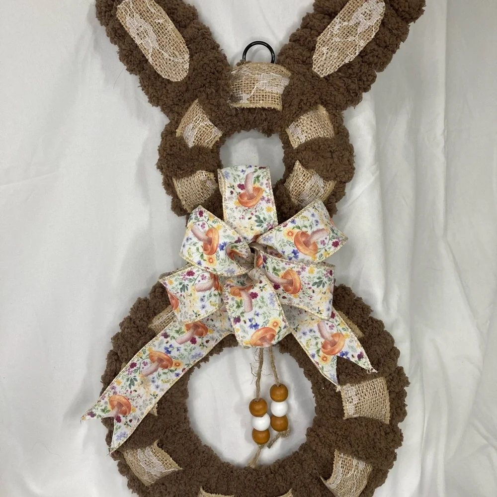 Brown Bunny Wreath with Floral Bow